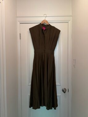 Heidi merrick Olive Green Button-Front Midi Dress